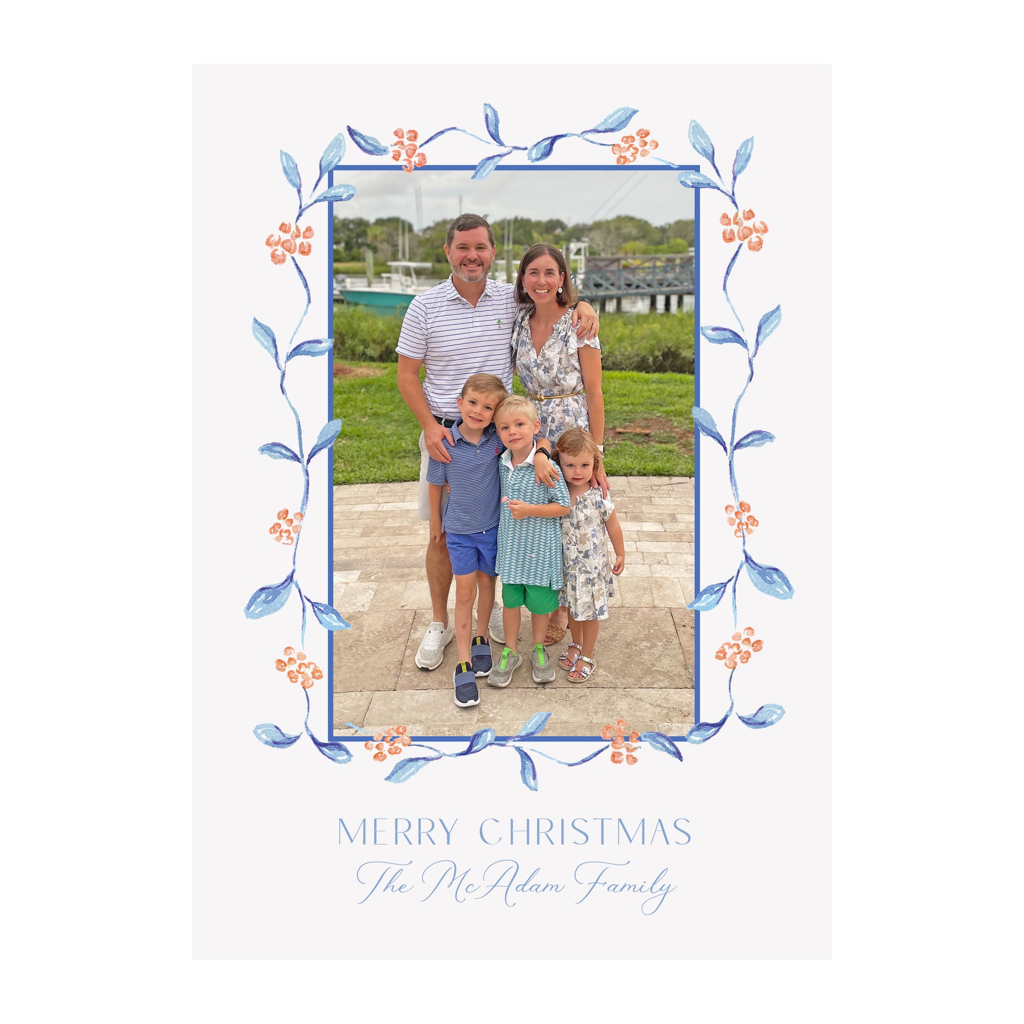 Berry Branches Holiday Photo Cards- Blue/Coral