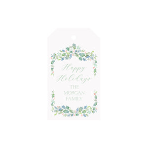 Garland Berries Blue Personalized Angled/Drilled Gift Tags