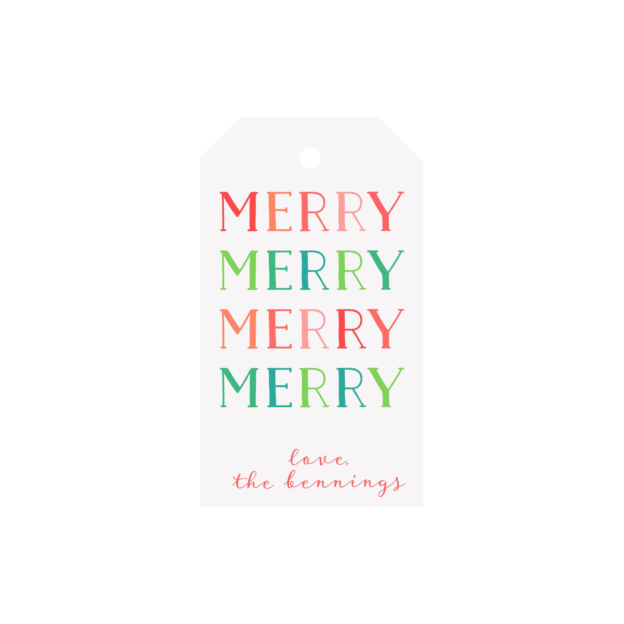 Merry Merry Colorblock Personalized Angled/Drilled Gift Tags