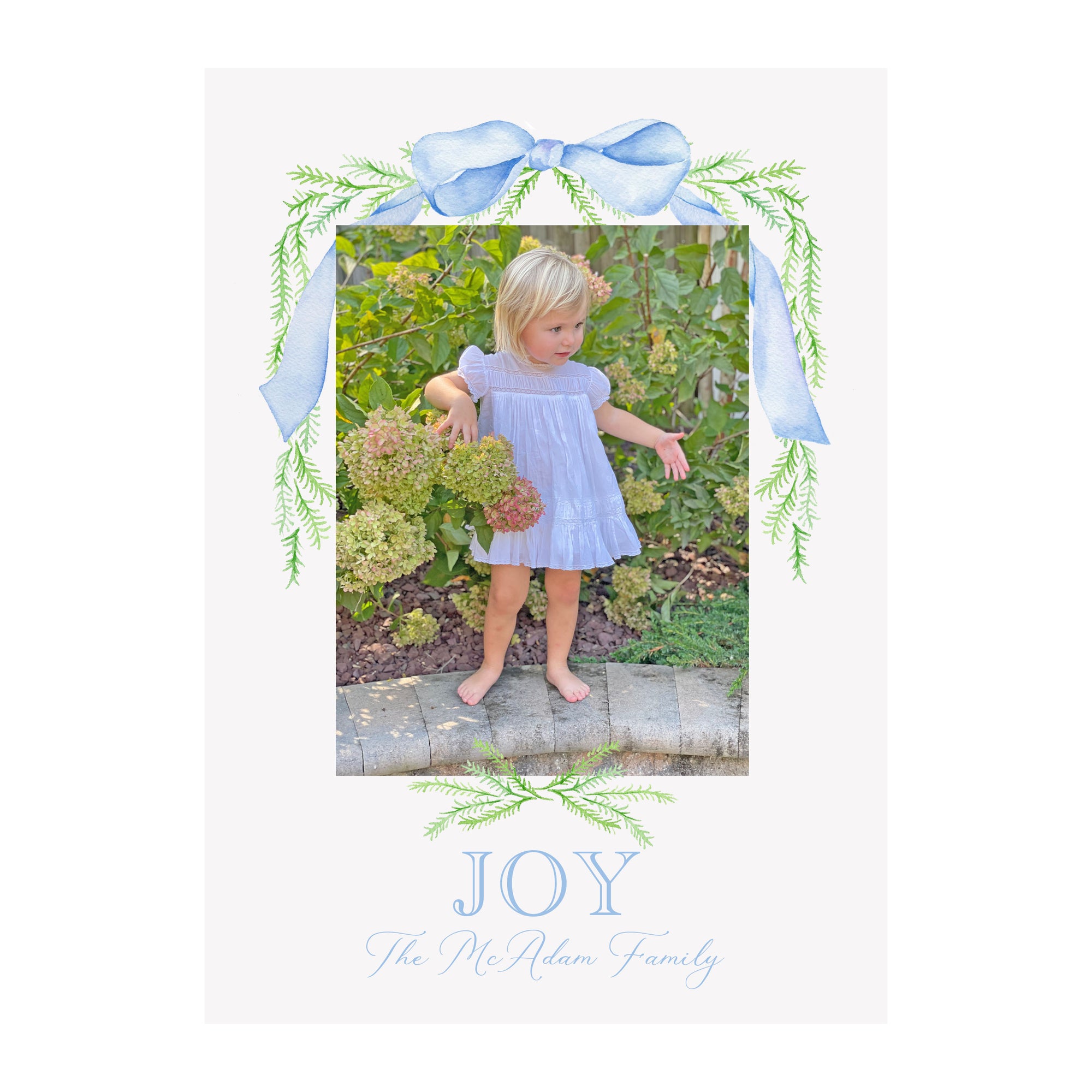Pine Garland Holiday Photo Cards- Blue