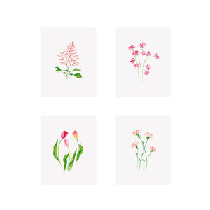 Set of 4 Floral Prints- Astilbe, Carnation, Tulip, Sweet Pea