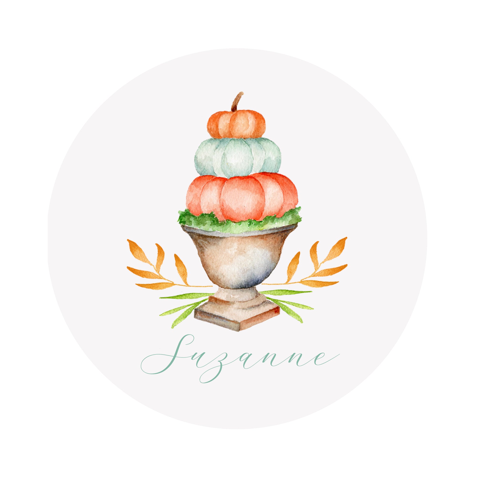 Pumpkin Topiary Personalized Circular Thanksgiving Placecards