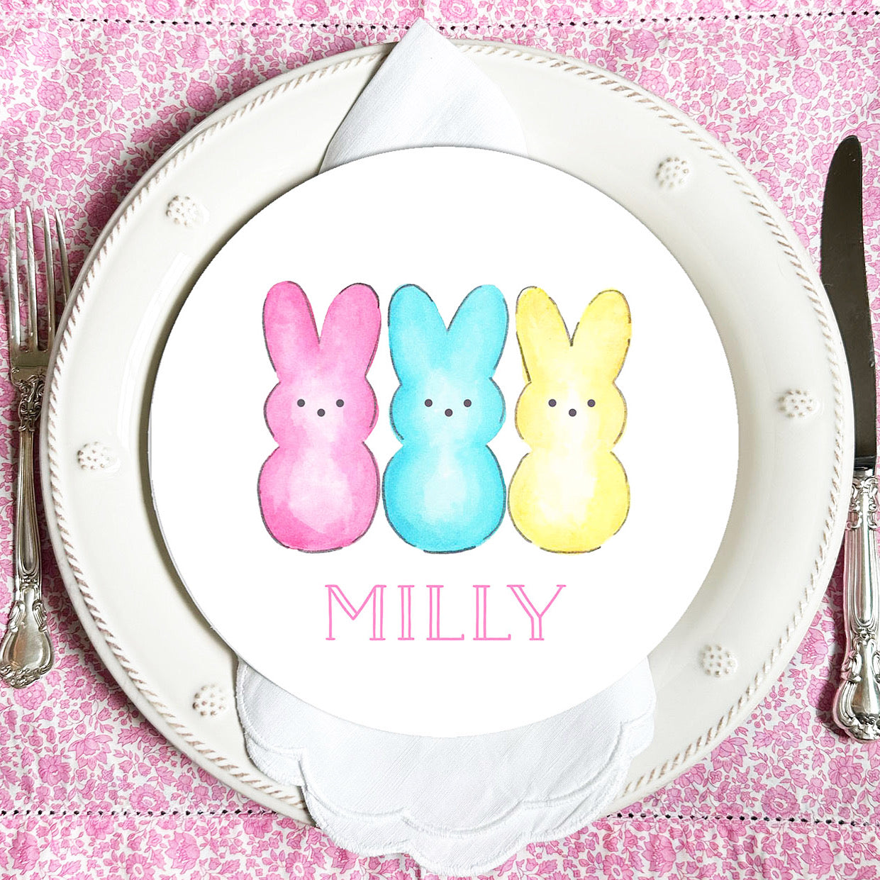 Peeps Bunny Personalized Circular Easter Placecards- PINK
