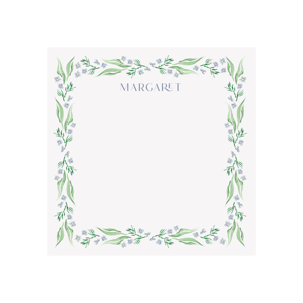 Blue Floral Notepad- Personalized - Brake Ink Stationery