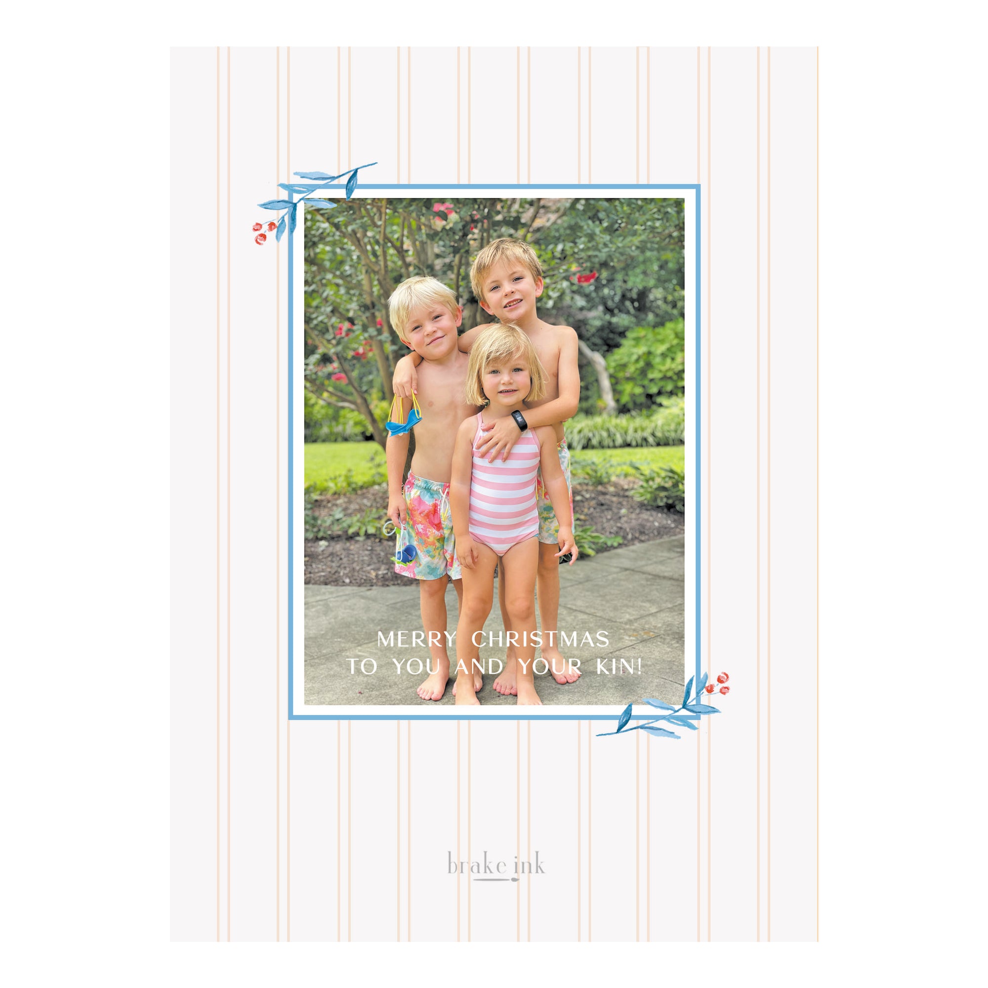 Garland Border Blue Holiday Photo Cards