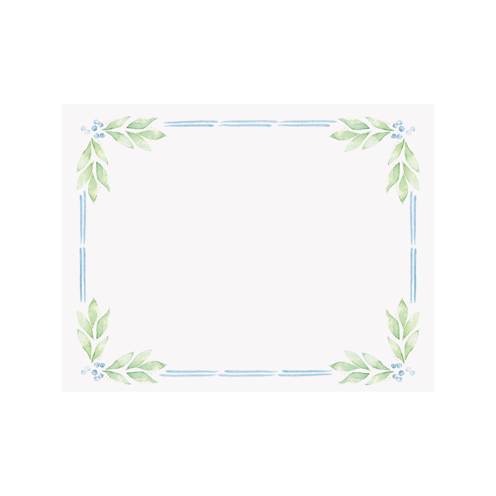 Blue Green Garland Border Holiday Note Card 