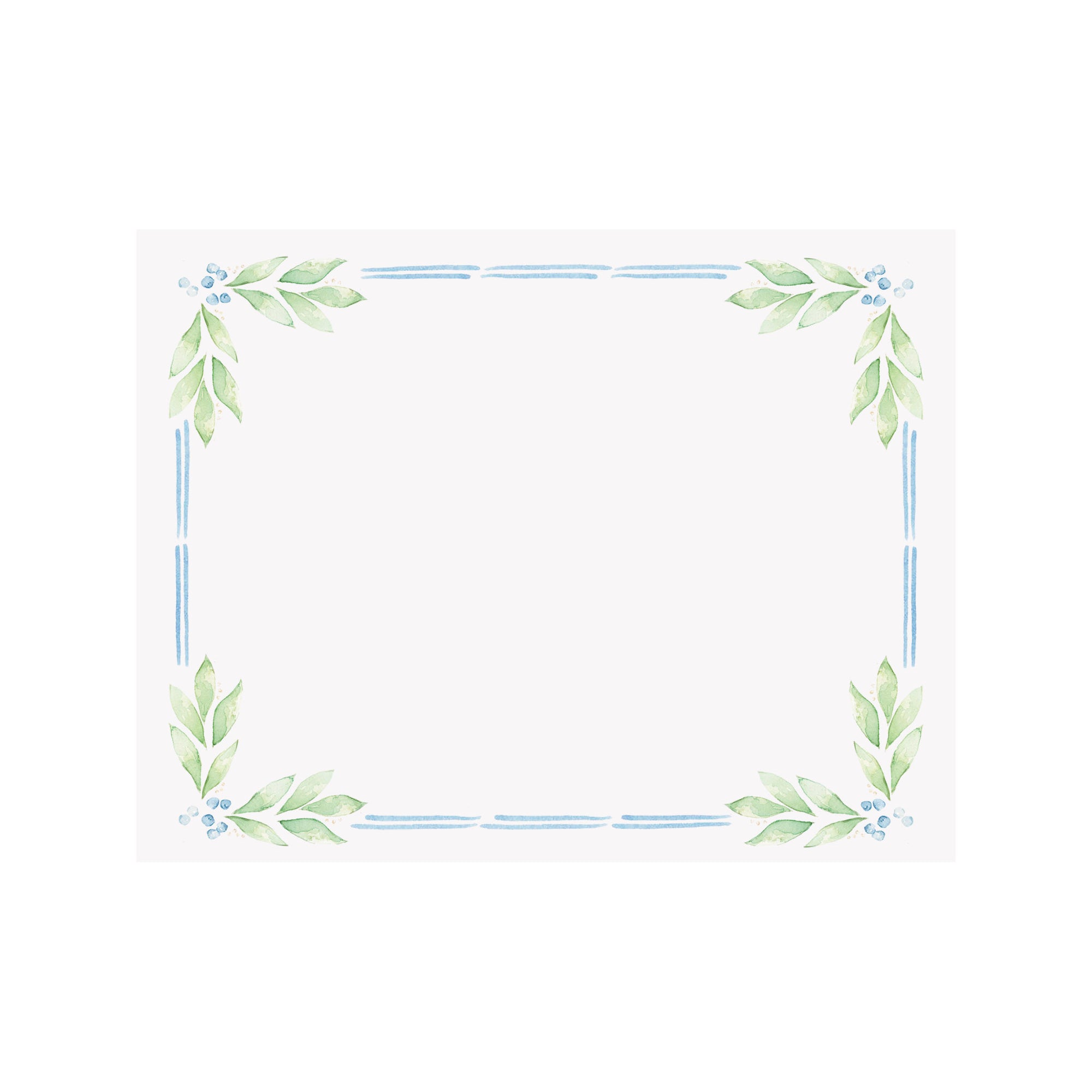 Blue Green Garland Border Holiday Note Card 