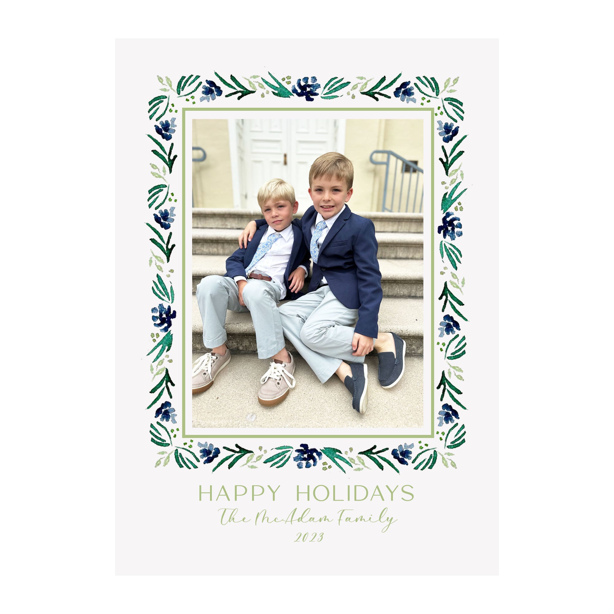 Blue Pinecone Holiday Photo Cards