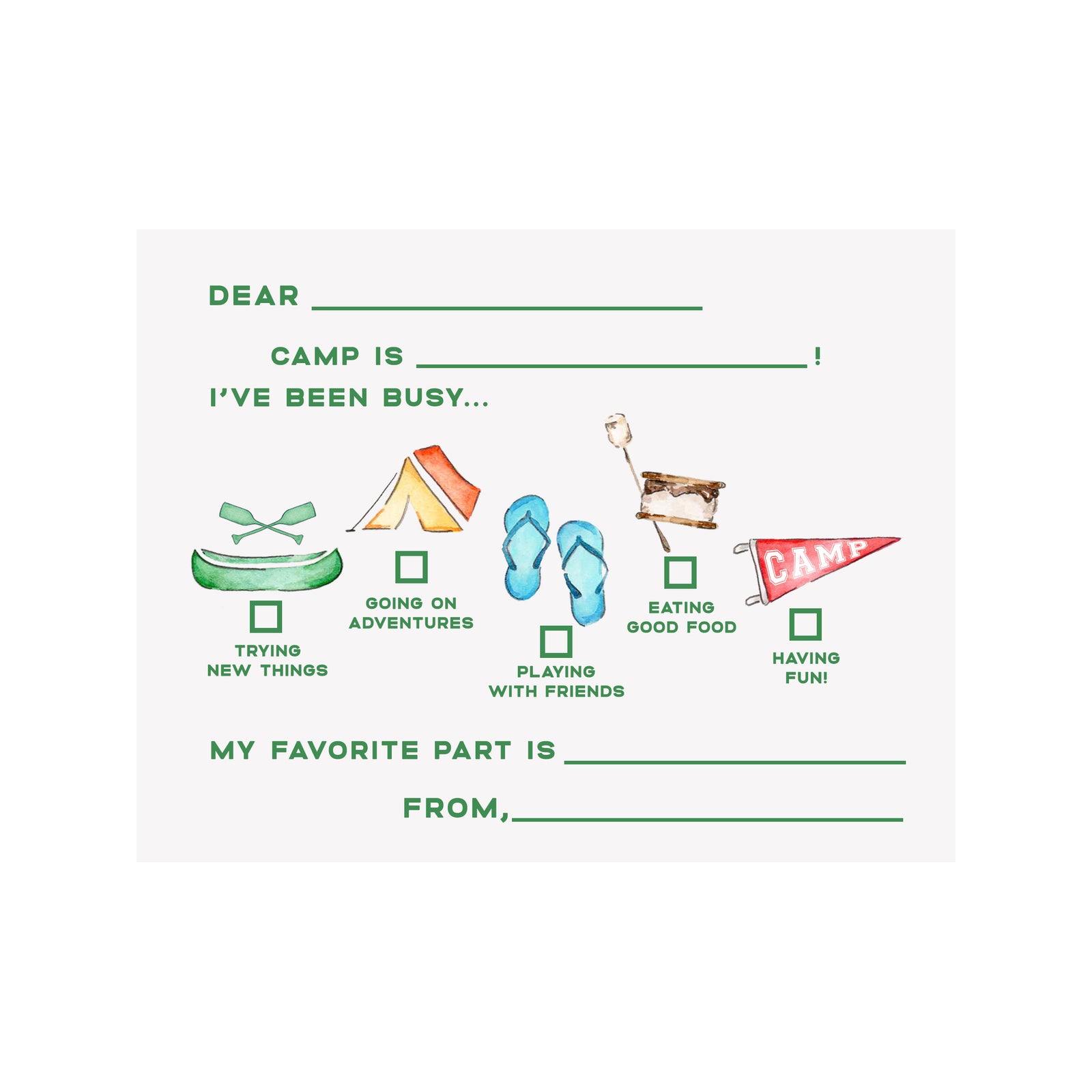 Camp Fill-in Notecards