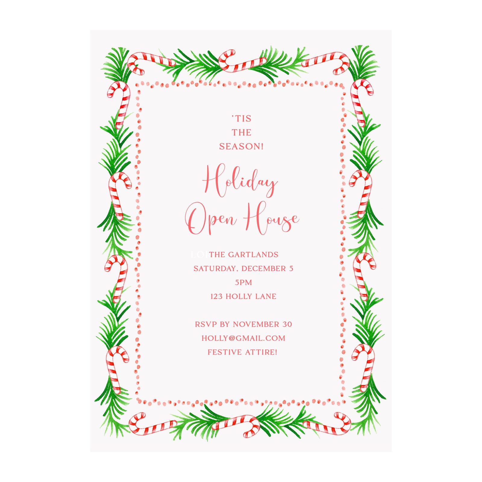 Candy Cane Border Holiday Party Invitation