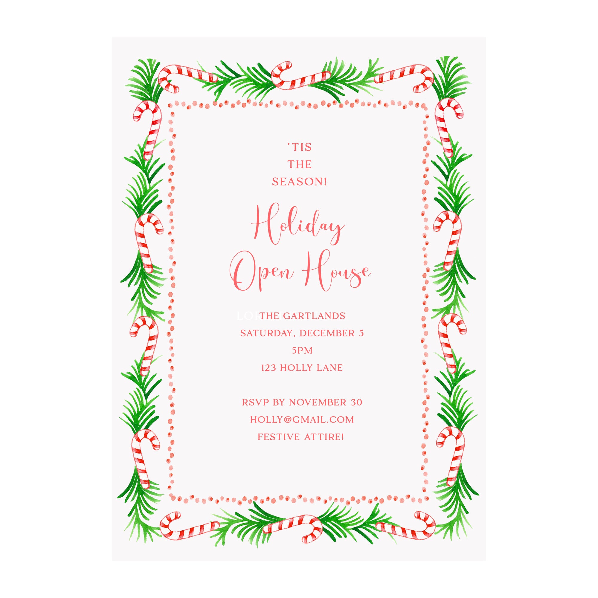 Candy Cane Border Holiday Party Invitation