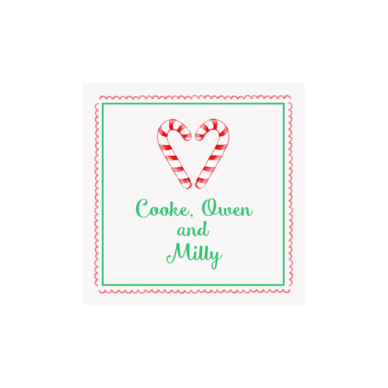 Candy Cane Heart Personalized Gift Tags & Stickers