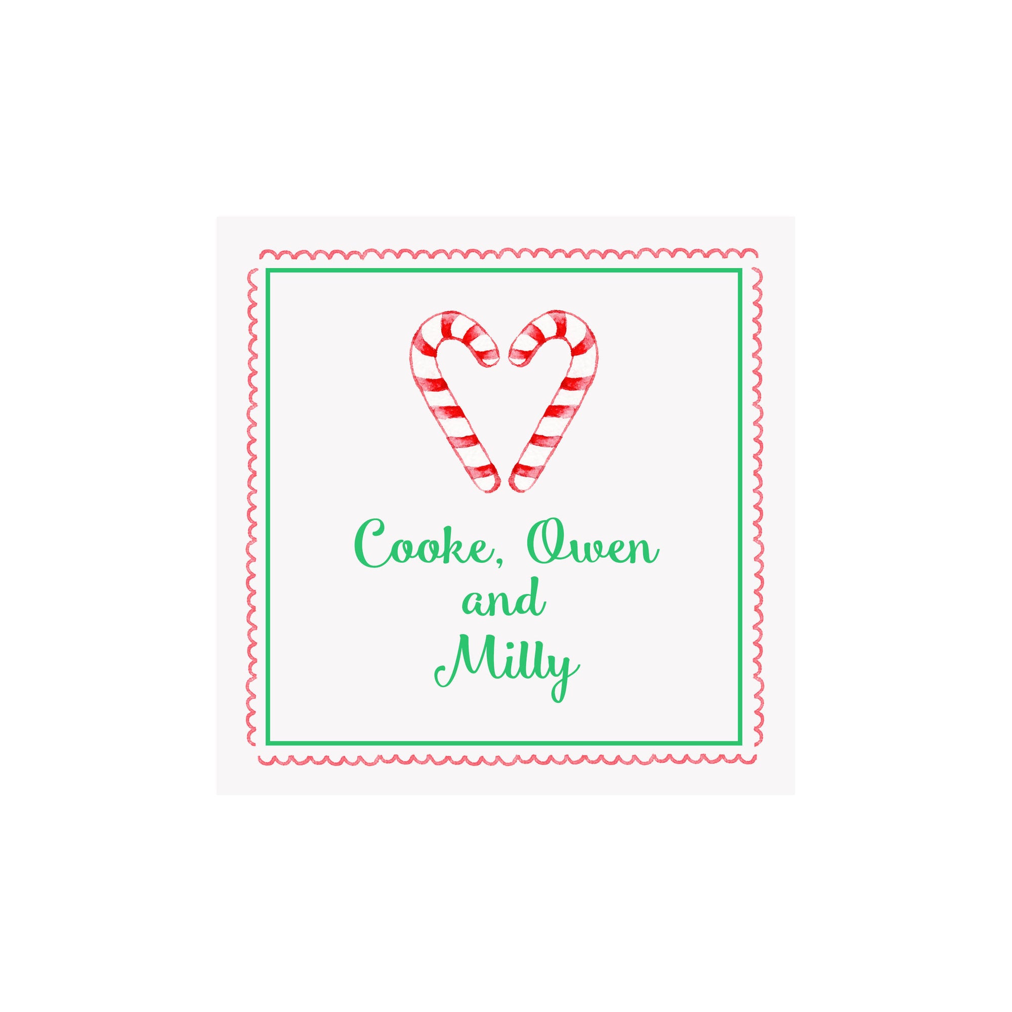 Candy Cane Heart Personalized Gift Tags & Stickers