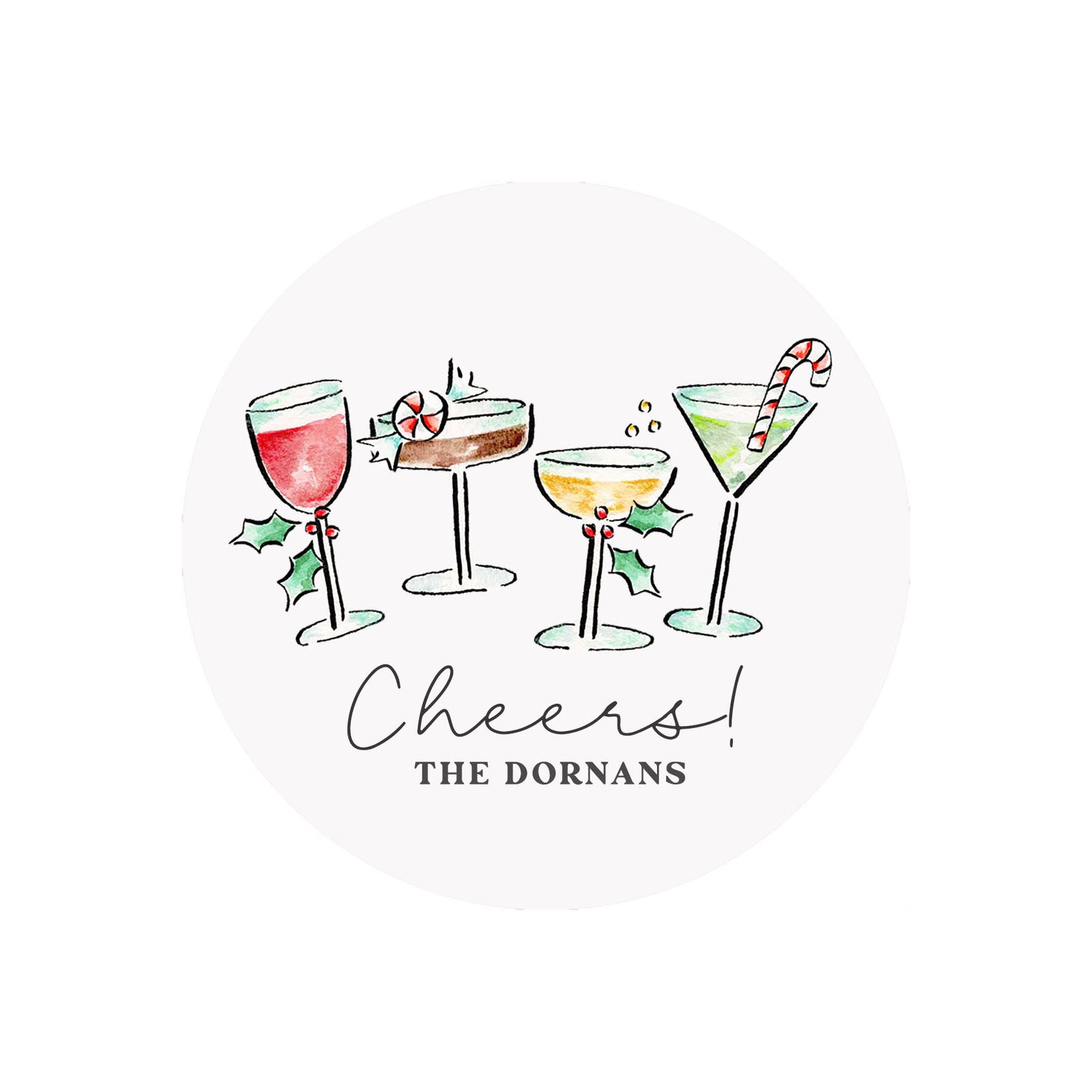 Christmas Cocktails Cheers Circular Gift Tags- Personalized
