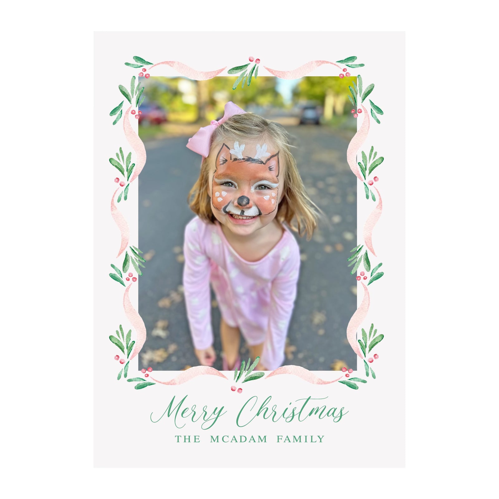 Pink Swirls Garland Holiday Photo Cards