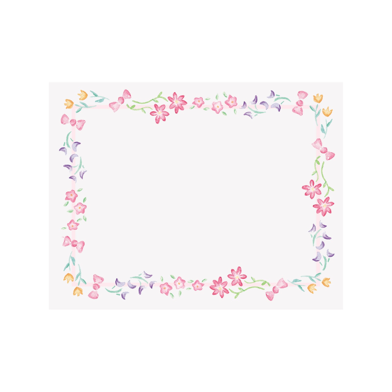 Flowers and Bows Floral Border Note Card