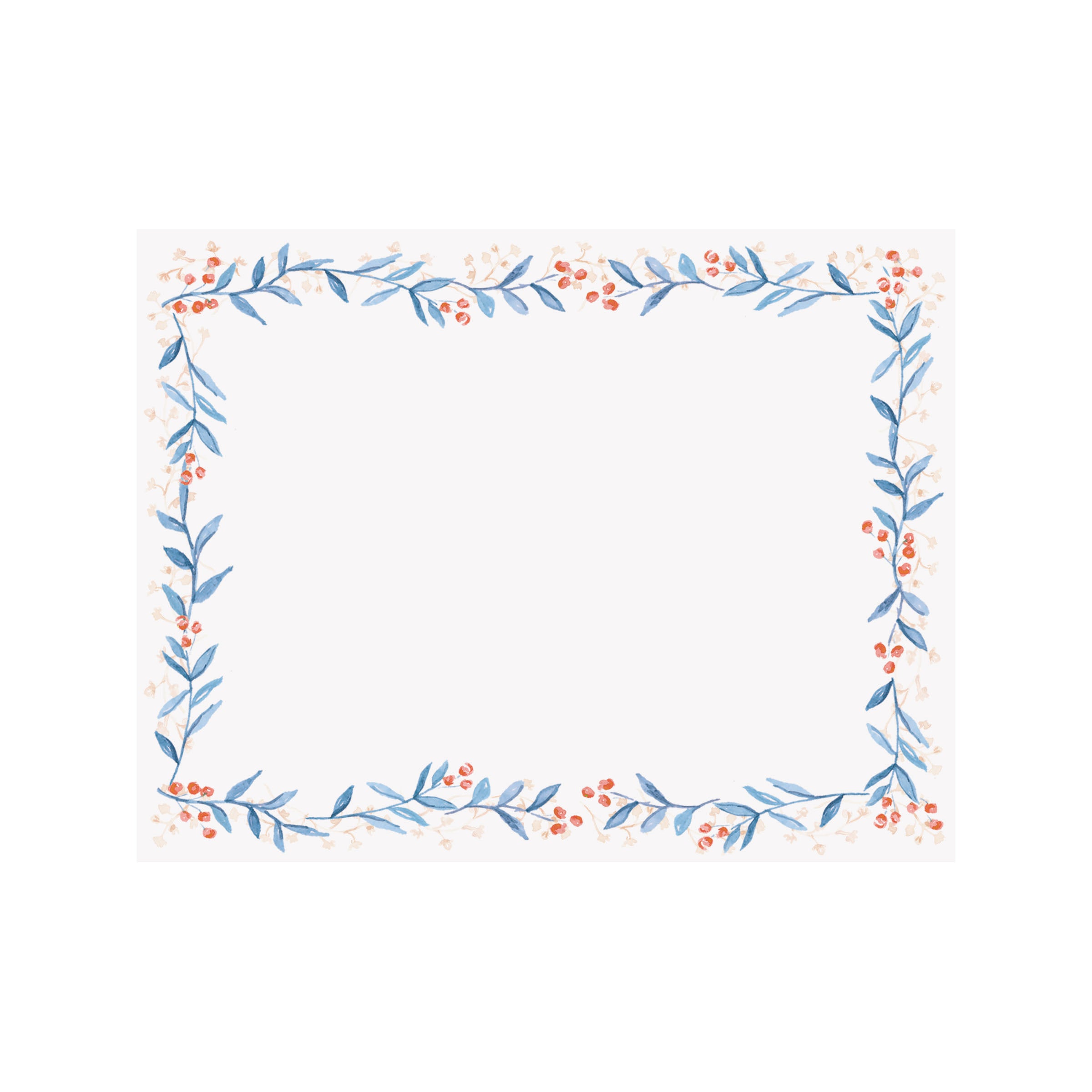 Blue Garland Border Holiday Note Card - Brake Ink Stationery, image size:2400x2400