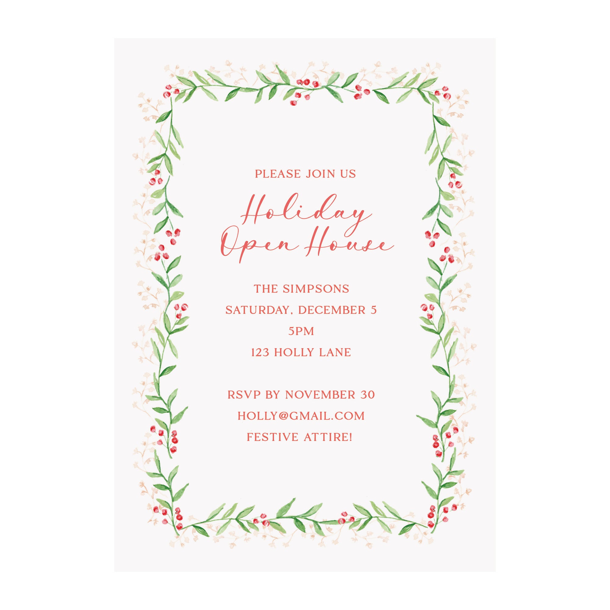 Garland Border Holiday Party Invitation