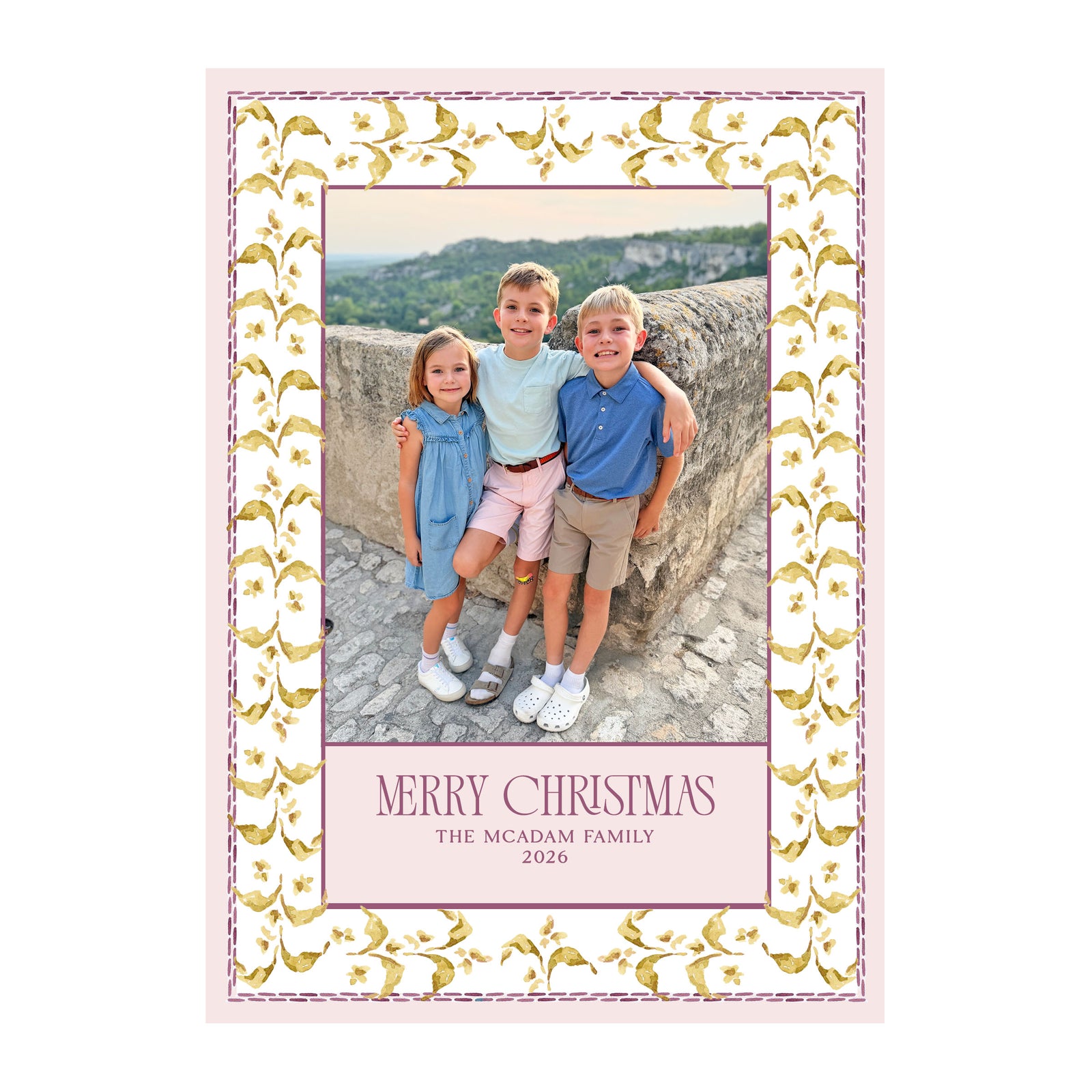 Golden Vines Holiday Photo Cards- Pink
