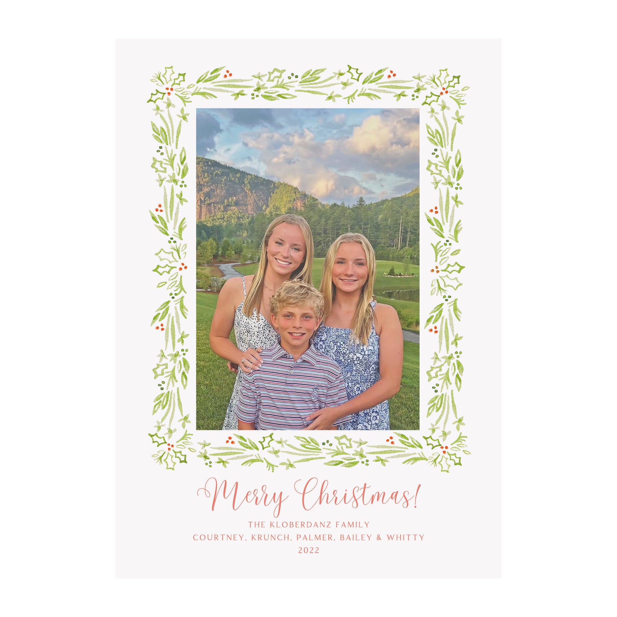 Paperwhite Green & Coral Holiday Photo Cards