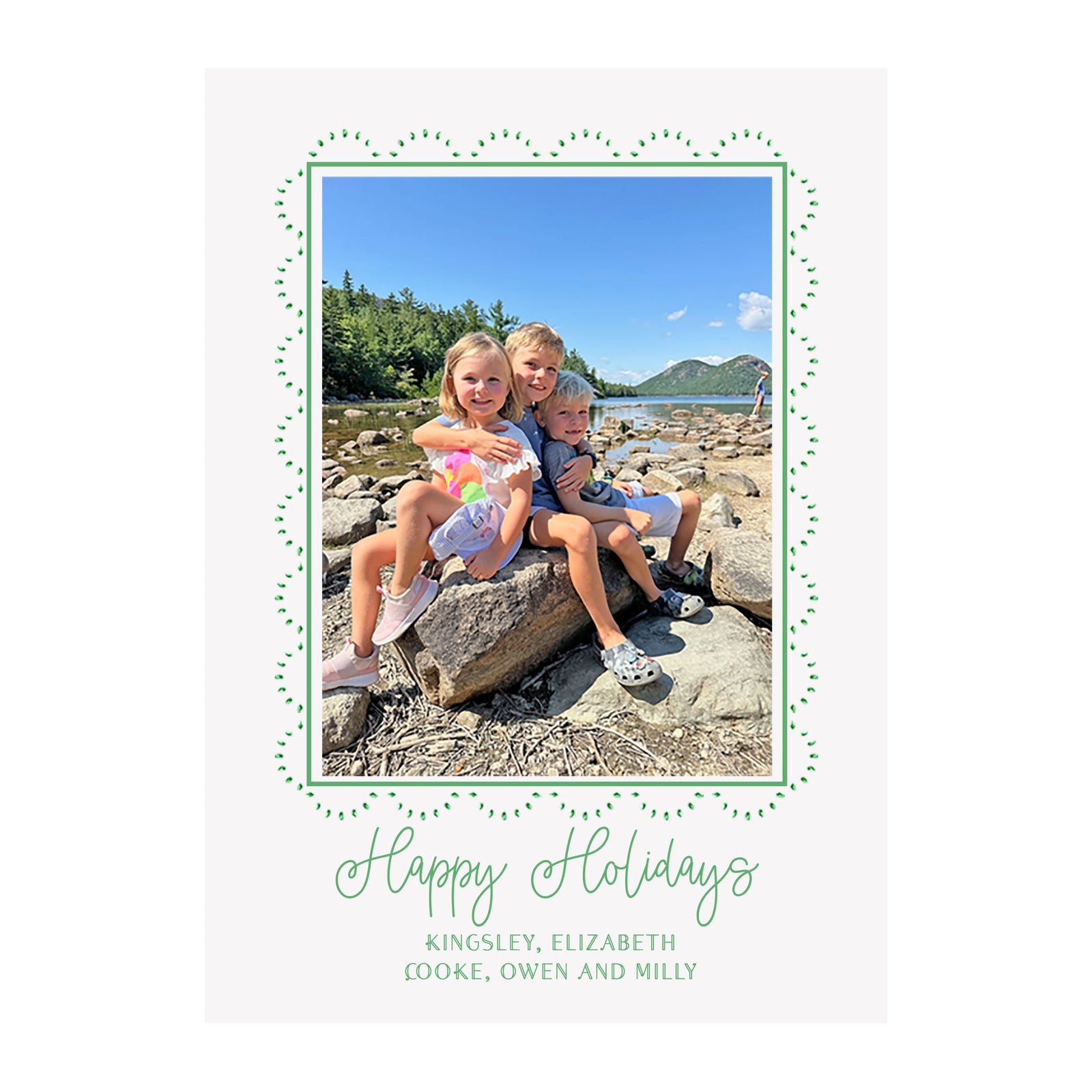 Green Dot Scallop Holiday Photo Cards