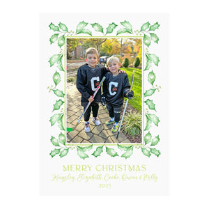 Green Holly Garland Holiday Photo Cards