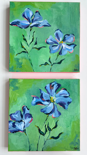 Original Artwork- Pair of Floral Paintings- Cosmos