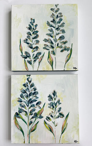 Original Artwork- Pair of Floral Paintings- Delphinium