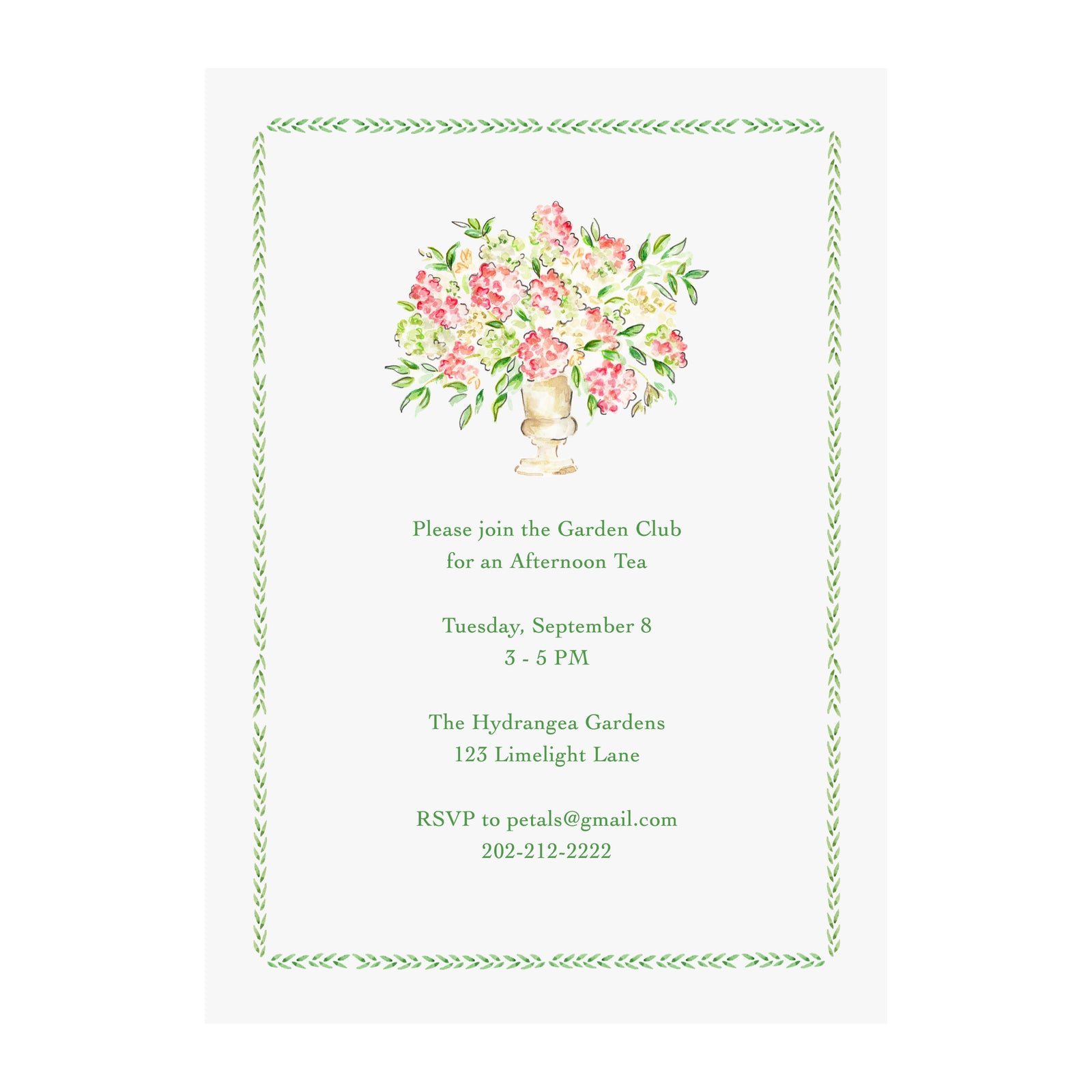 Limelight Hydrangea Party Invitation