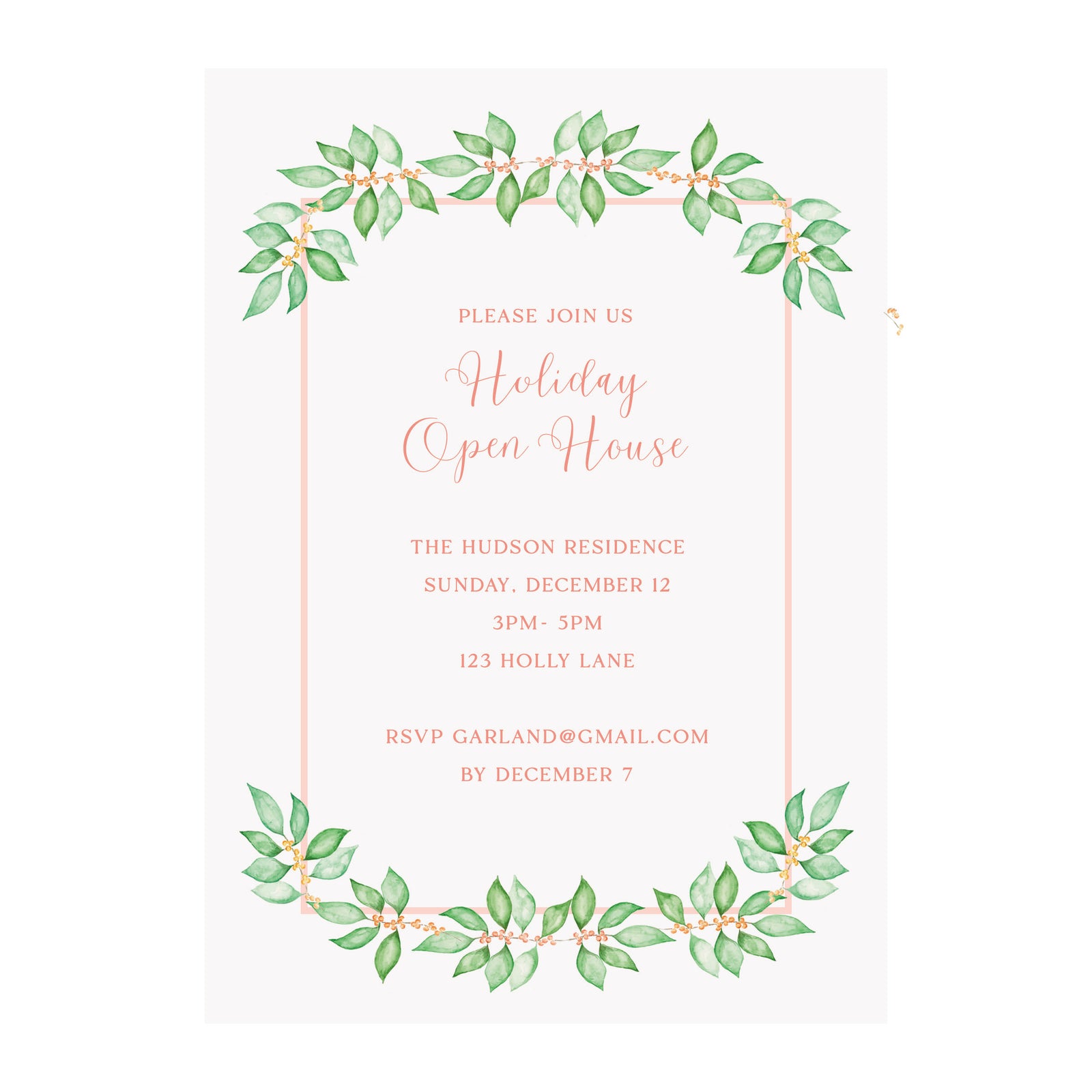 Peach Garland Holiday Party Invitation