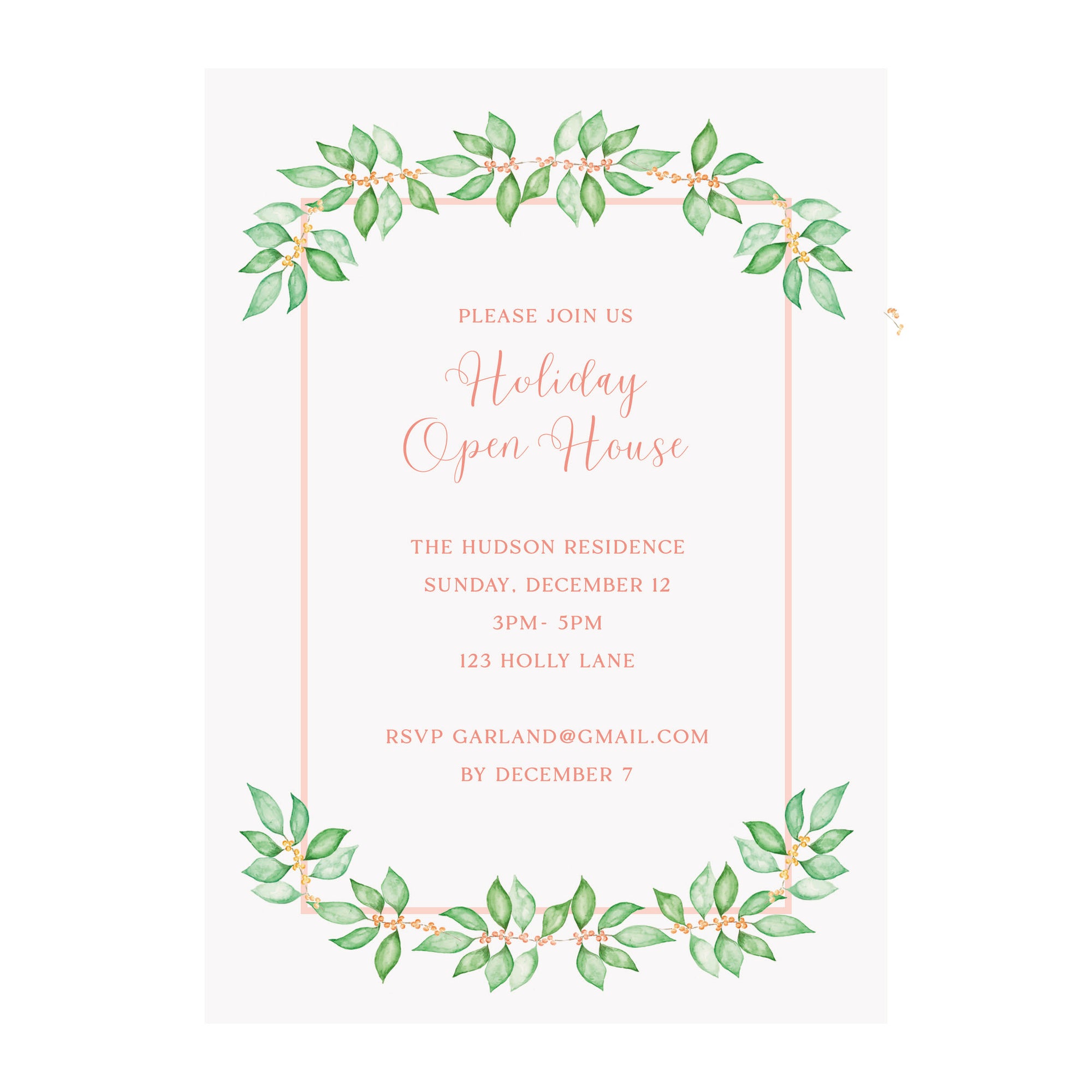 Peach Garland Holiday Party Invitation