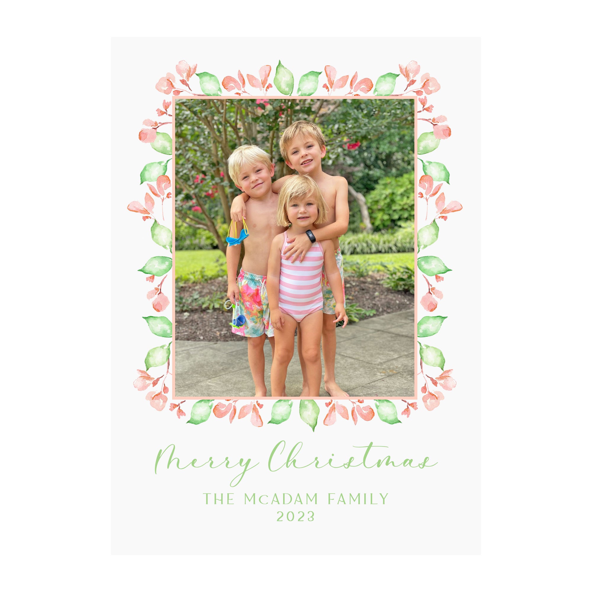 Geranium Peach Garland Holiday Photo Cards