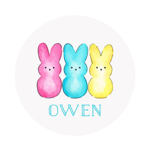 Peeps Bunny Personalized Circular Easter Placecards- BLUE