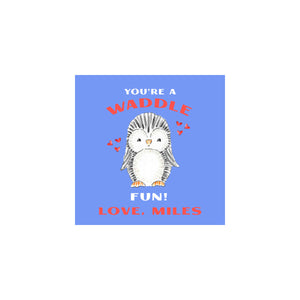 Penguin Valentine Gift Tags & Stickers- Blue