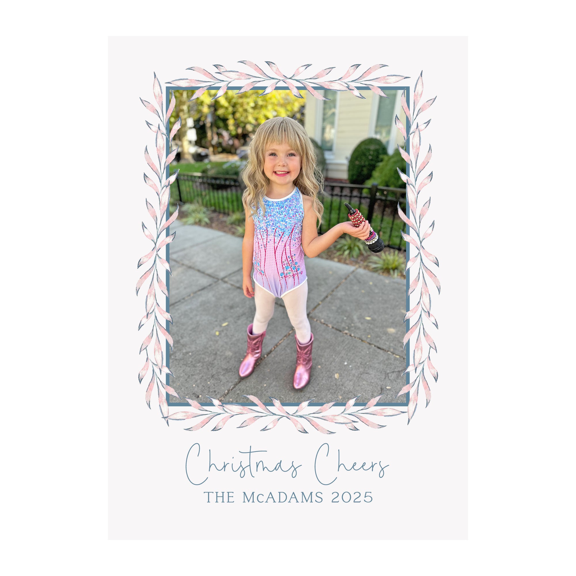 Pink Garland Holiday Photo Cards