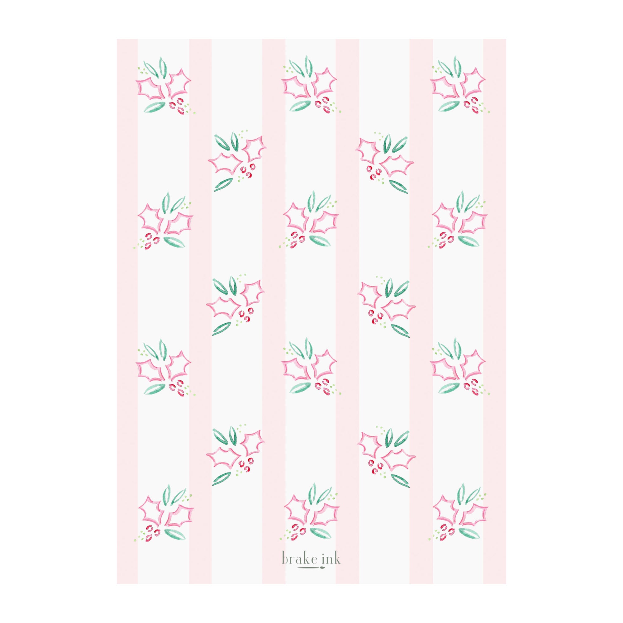 Pink Holly Border Holiday Photo Cards