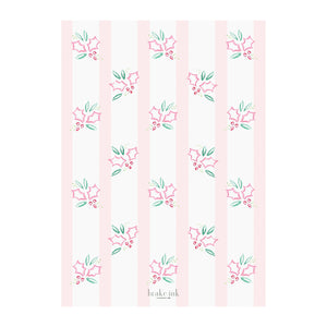Pink Holly Border Holiday Photo Cards