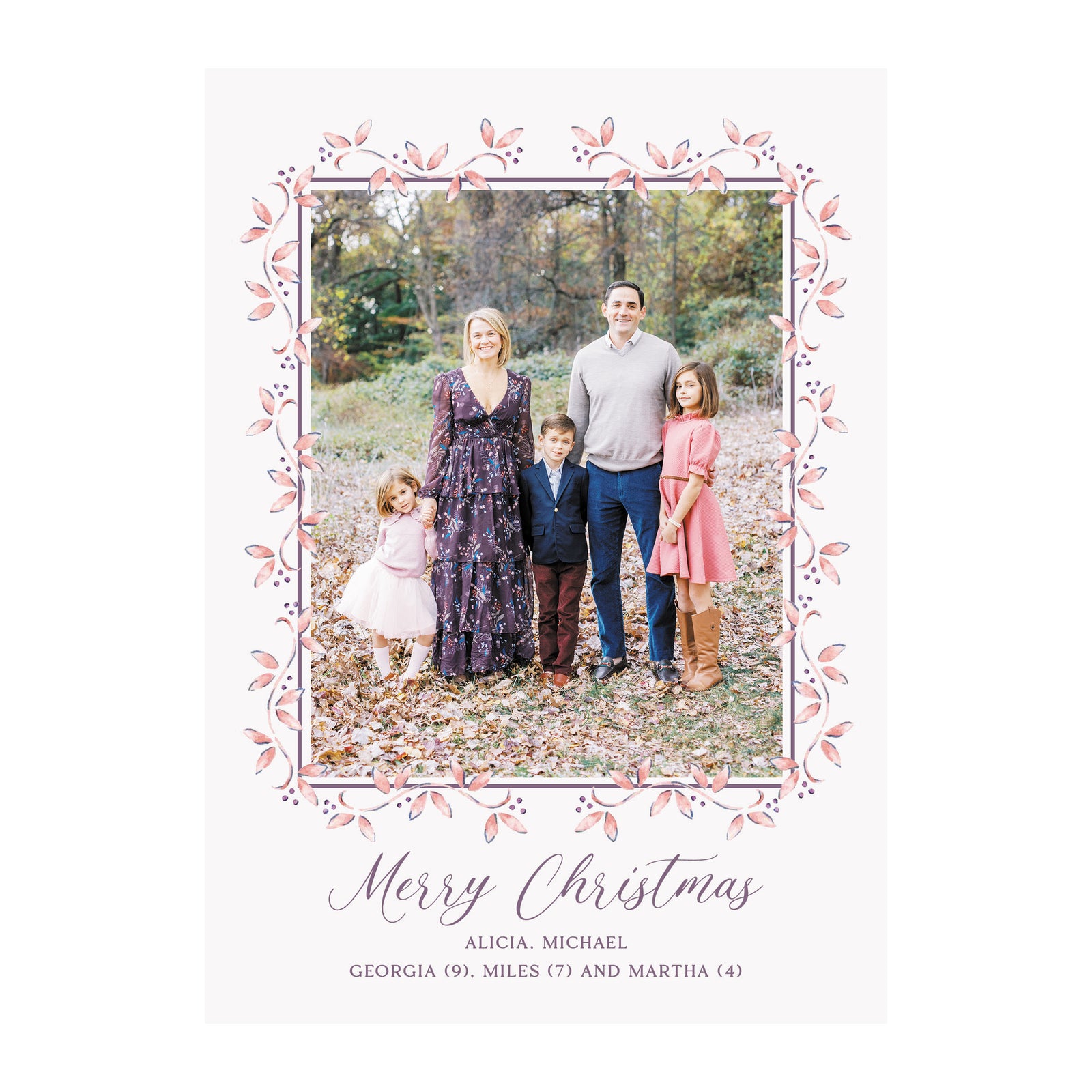 Pink and Plum Garland Holiday Photo Cards