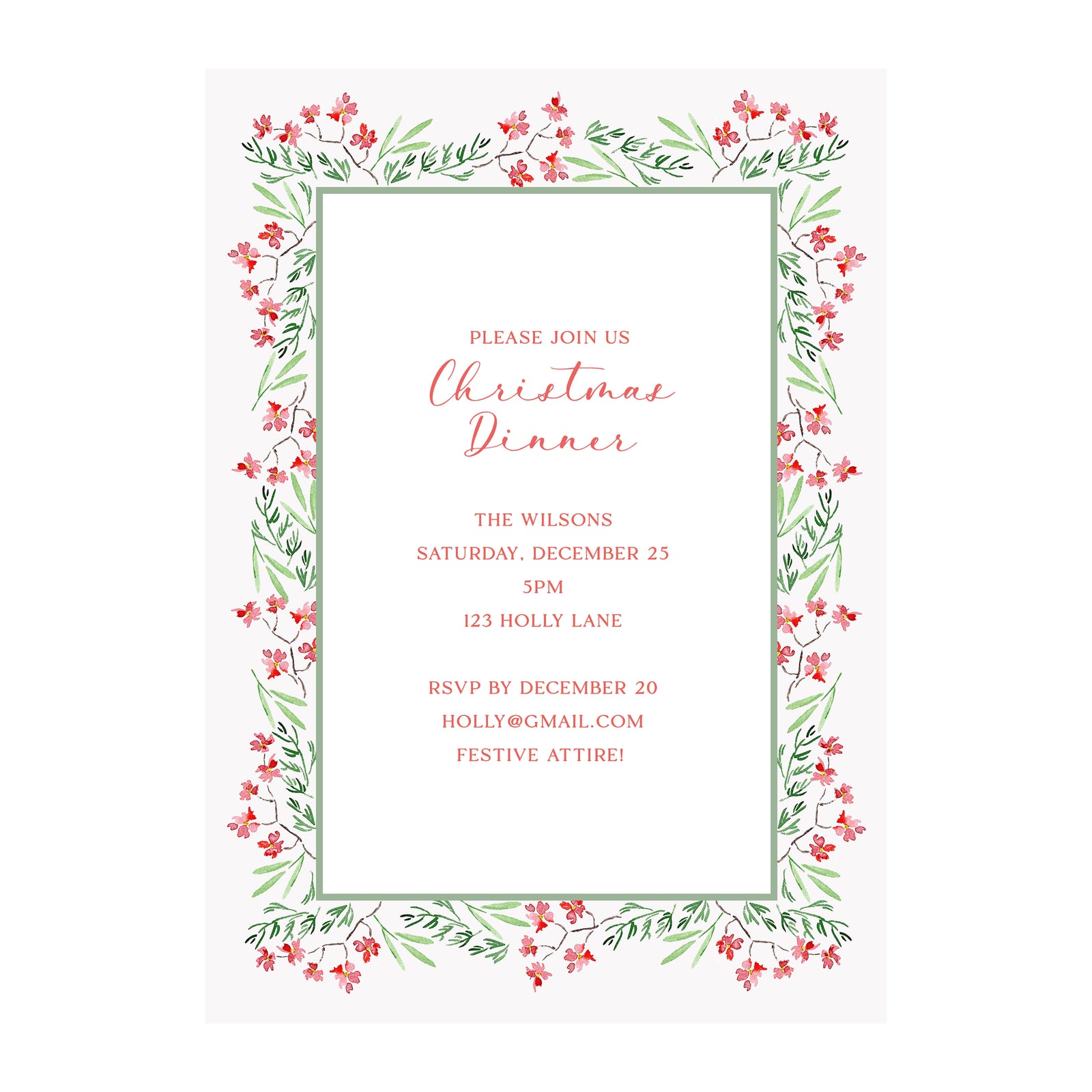 Poinsettia Garland Holiday Party Invitation