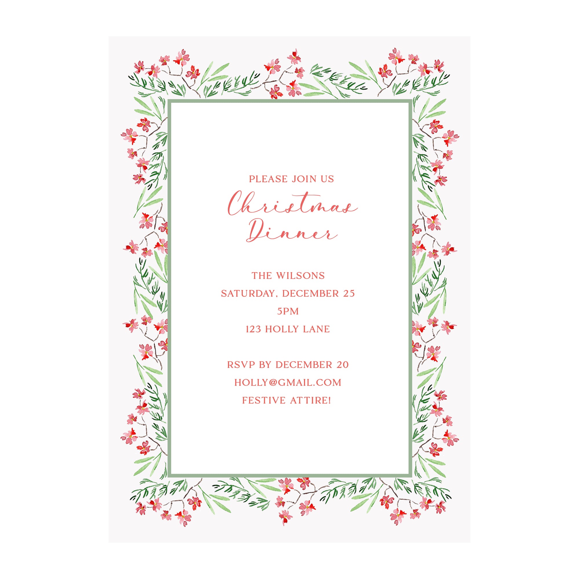 Poinsettia Garland Holiday Party Invitation