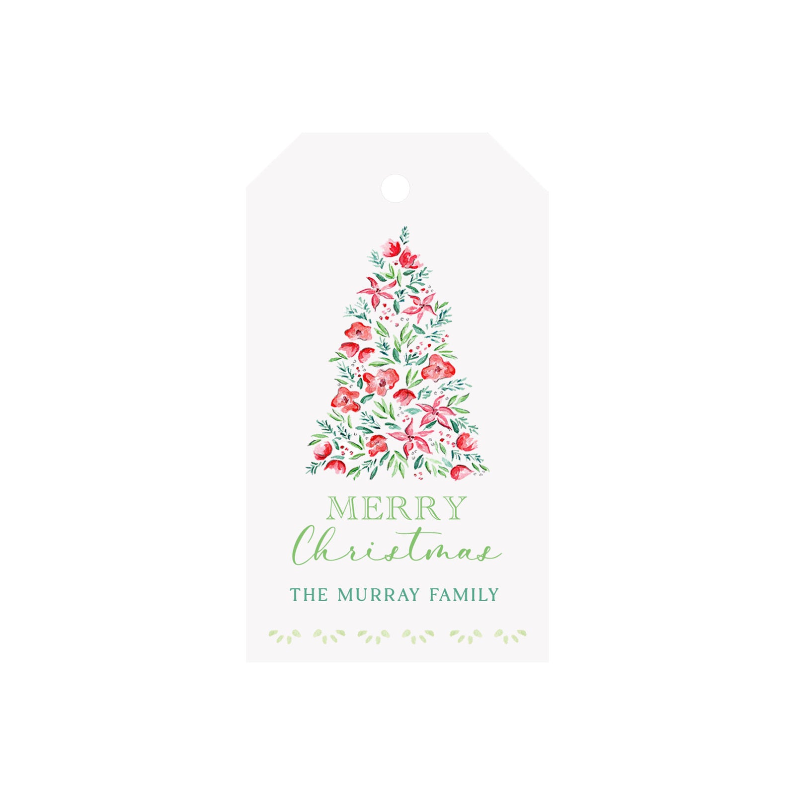 Poinsettia Tree Personalized Angled/Drilled Gift Tags