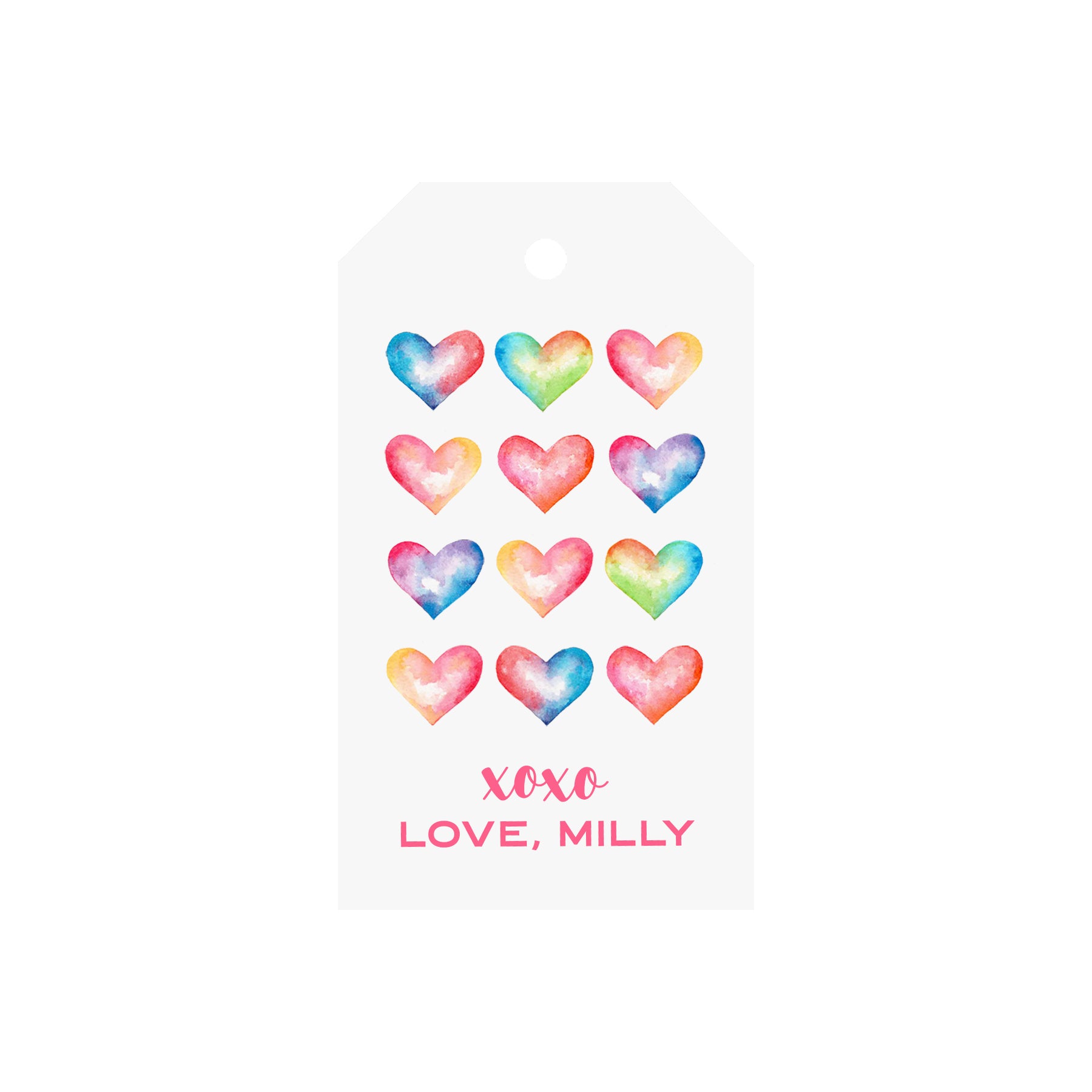 Rainbow Hearts Personalized Angled/Drilled Gift Tags