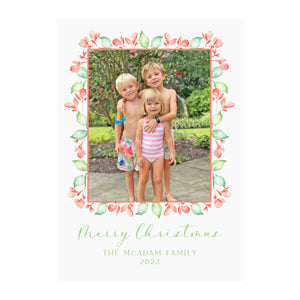 Geranium Red Garland Holiday Photo Cards