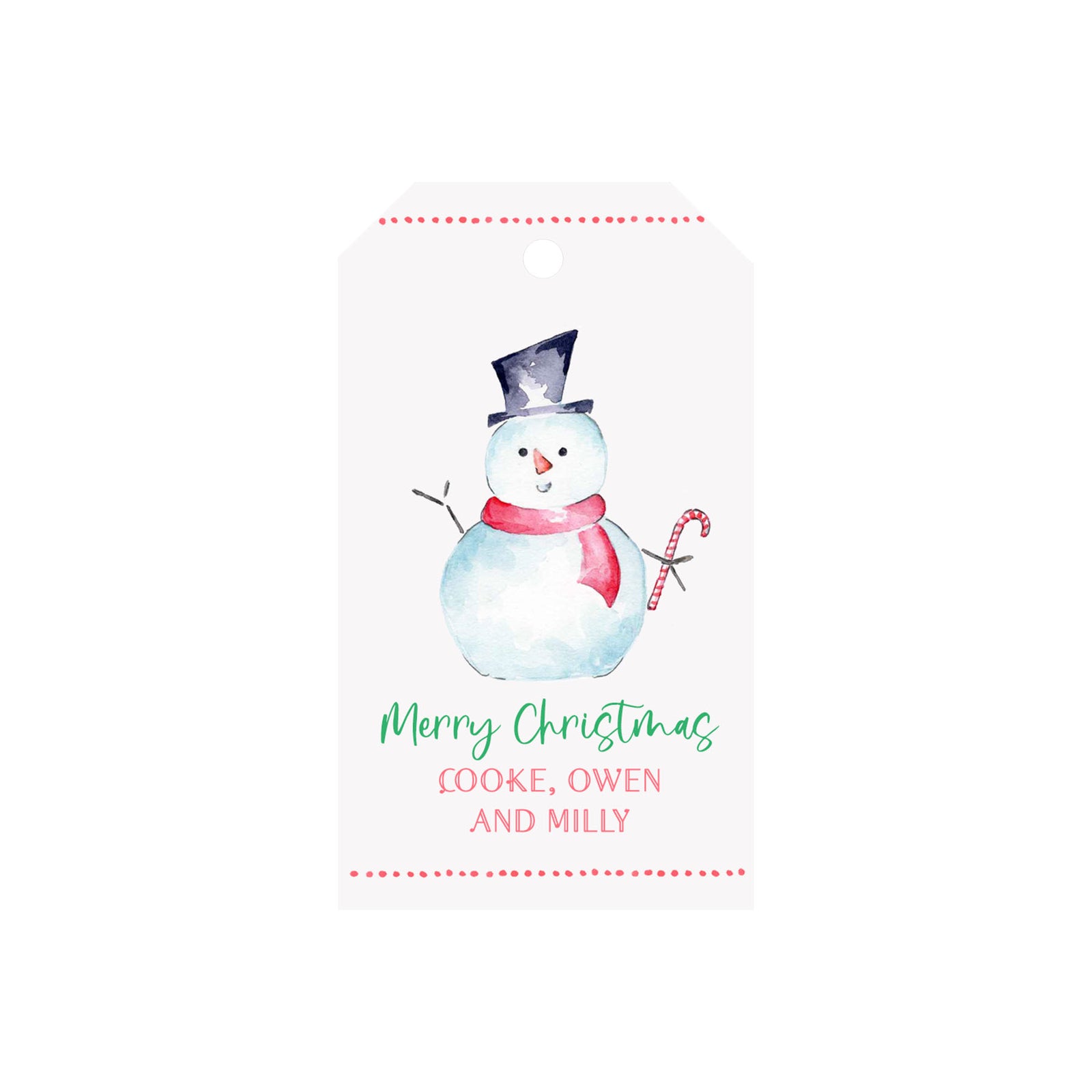 Snowman Personalized Angled/Drilled Gift Tags