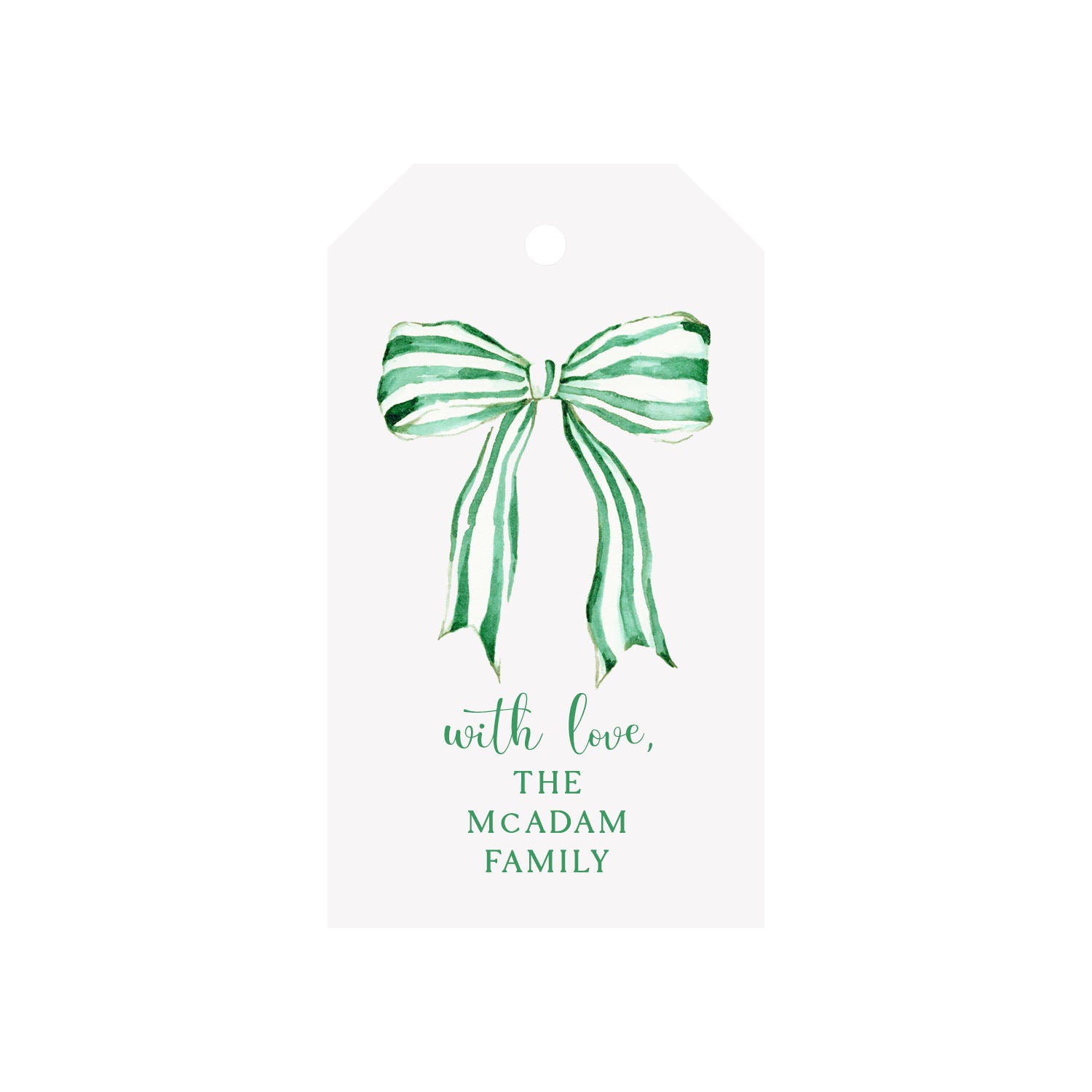 Striped Green Bow Personalized Angled/Drilled Gift Tags