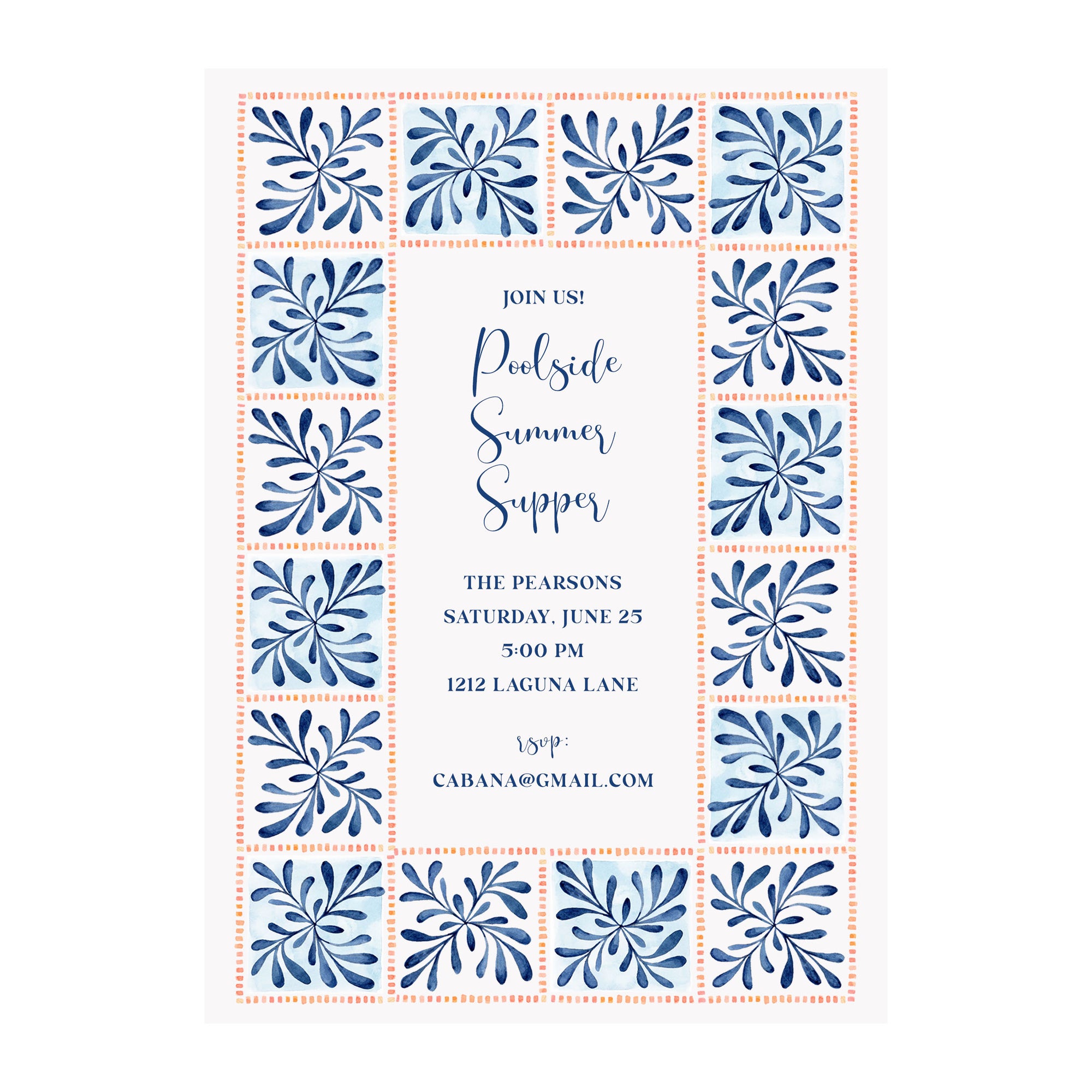 Summer Block Print Party Invitation