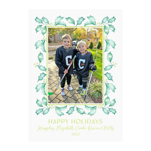Teal Holly Garland Holiday Photo Cards