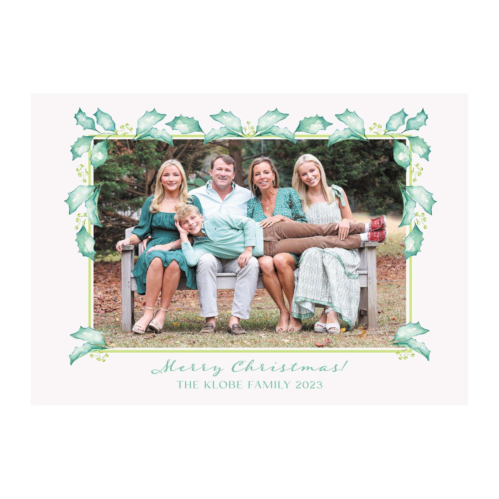Teal Holly Garland Holiday Photo Cards