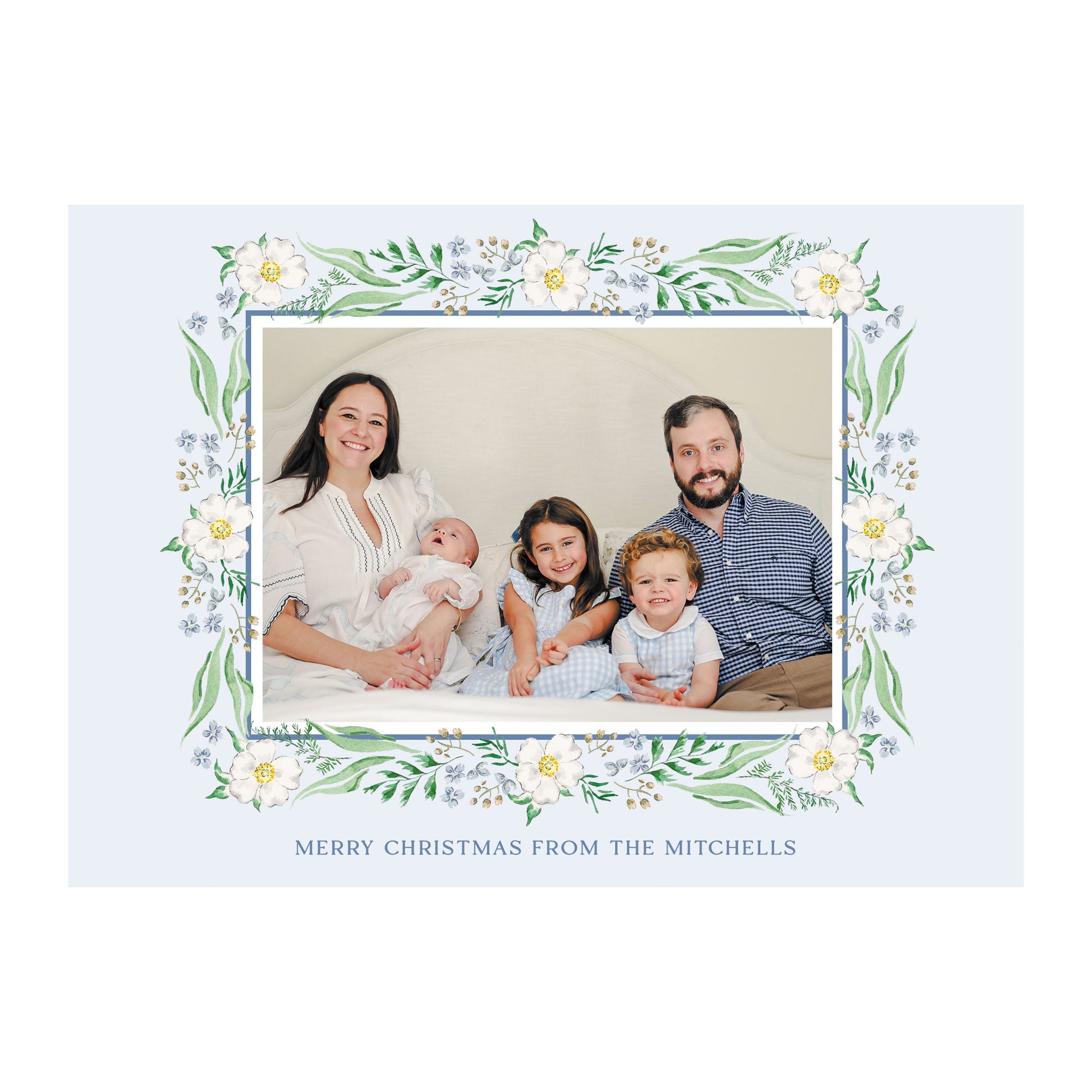 White Rose Garland Holiday Photo Cards