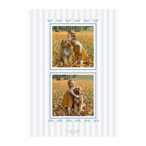 Gold & Blue Floral Border Holiday Photo Cards